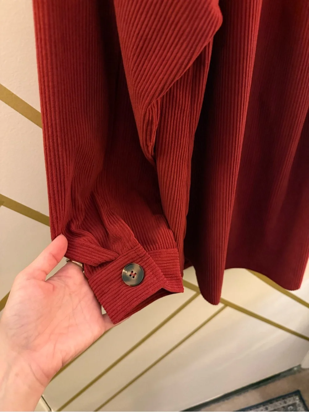 Women's Red Corduroy Button-Up Shacket Jacket w/ Pockets